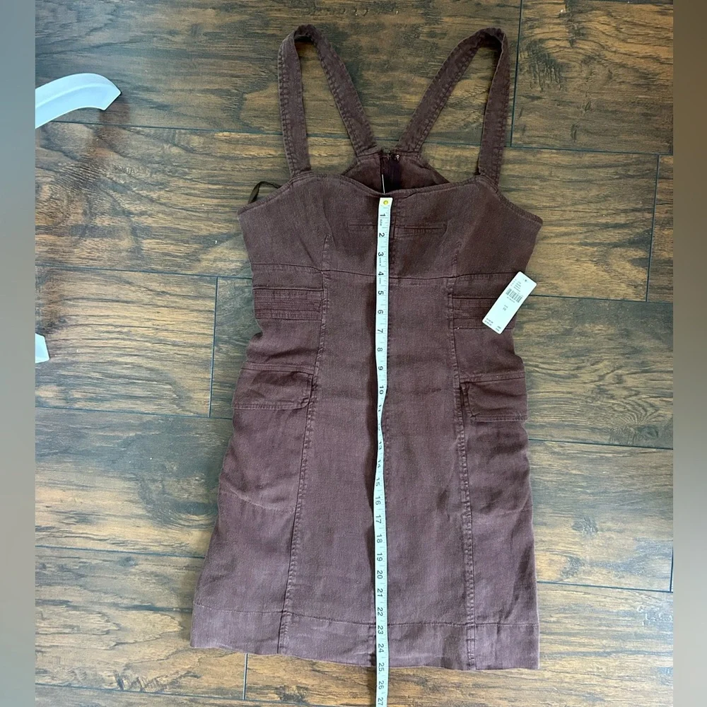 NWT Anthropologie dark brown square neck cargo dress linen blend size 10 - Picture 8 of 13